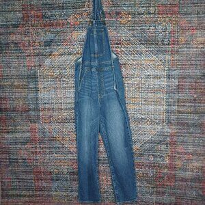 JCrew womens dark wash All Day stretch distressed denim overalls S aw399 EUC